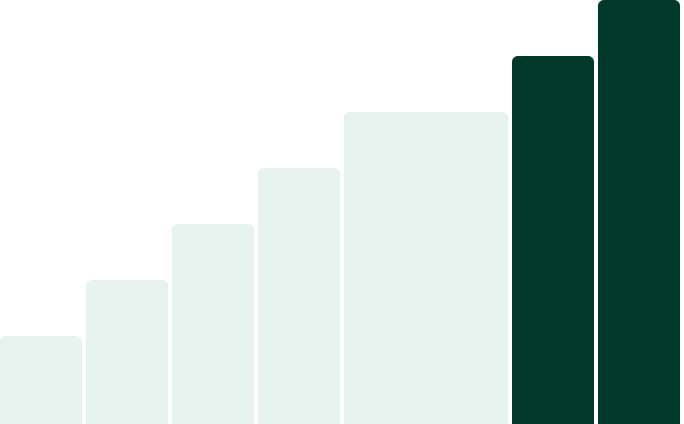 Staircase of seven rising steps, one per stage of the AI transformation, with stages VI and VII filled in.